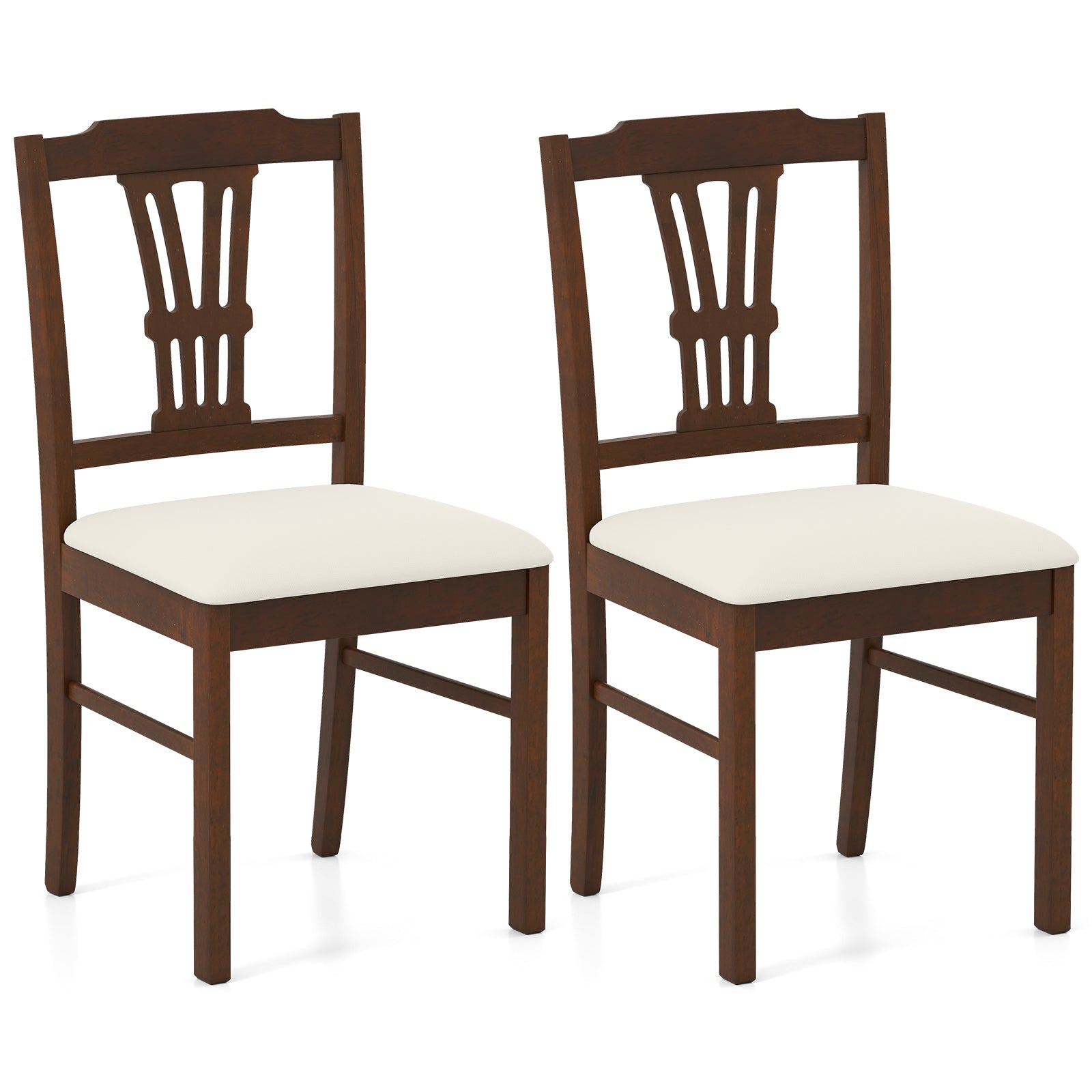 Wooden Dining Chairs Set of 2 Upholstered Kitchen Chairs with Solid Rubber Wood Frame