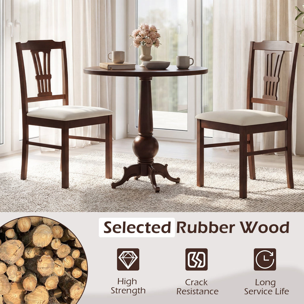Wooden Dining Chairs Set of 2 Upholstered Kitchen Chairs with Solid Rubber Wood Frame
