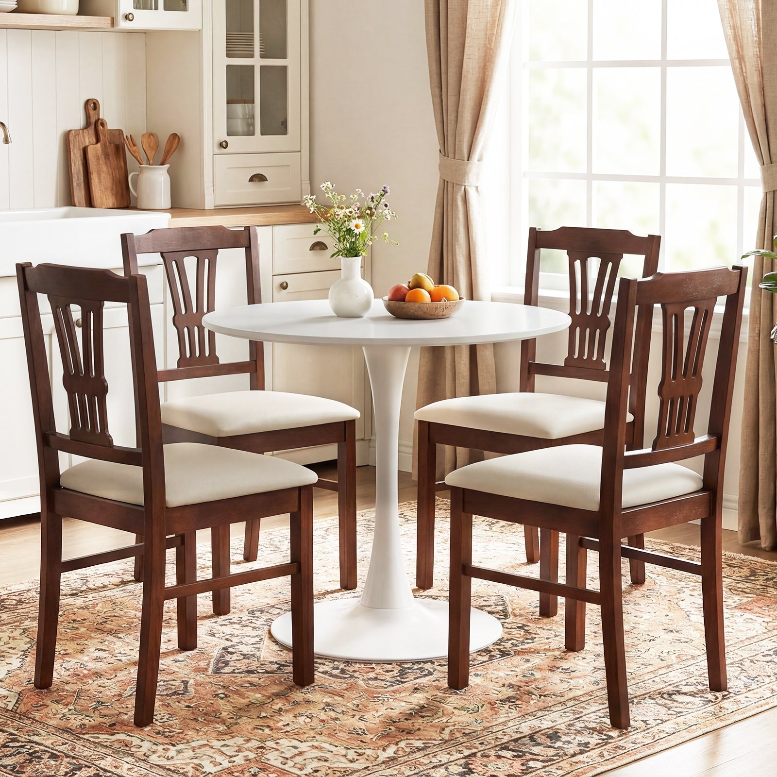 Wooden Dining Chairs Set of 2 Upholstered Kitchen Chairs with Solid Rubber Wood Frame