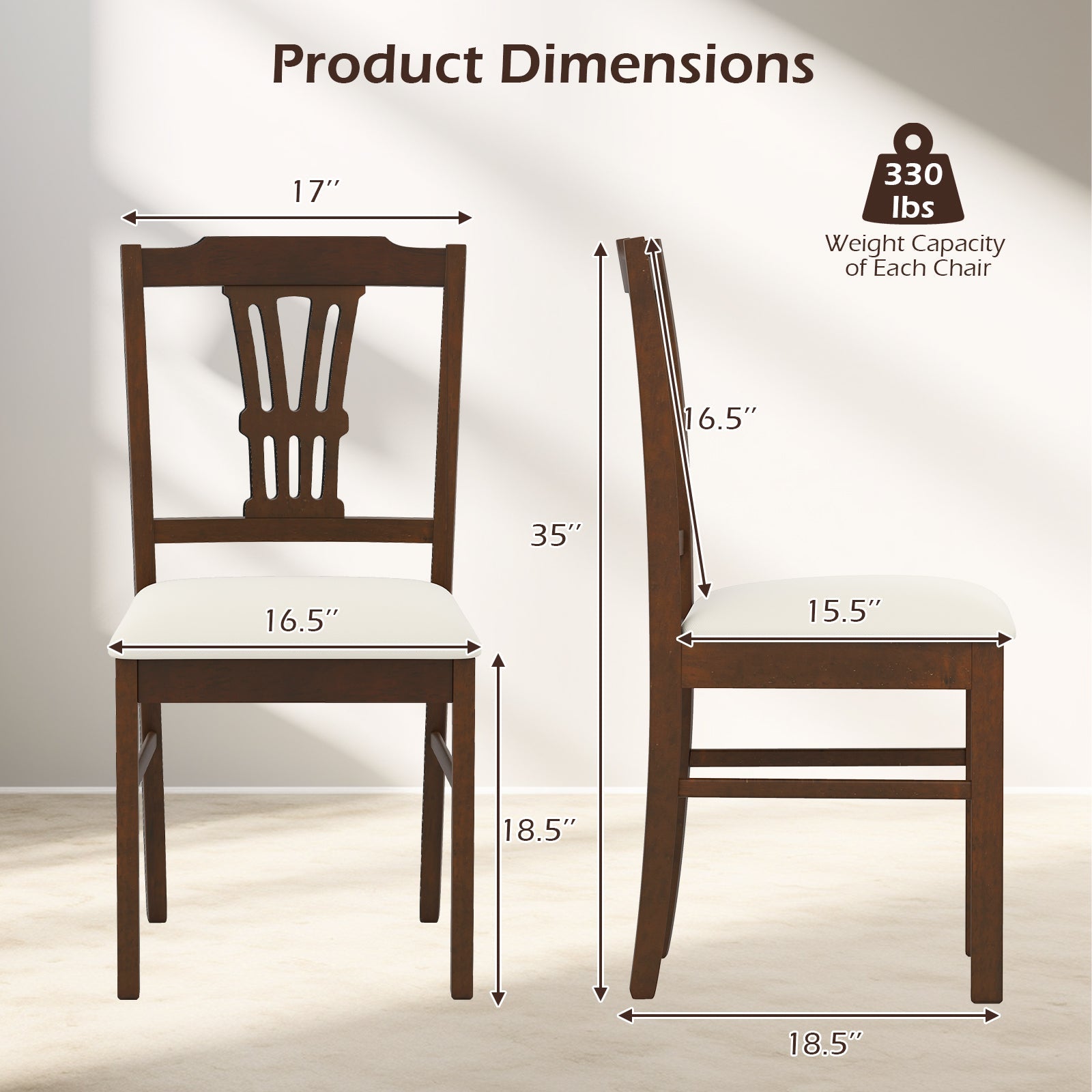 Wooden Dining Chairs Set of 2 Upholstered Kitchen Chairs with Solid Rubber Wood Frame