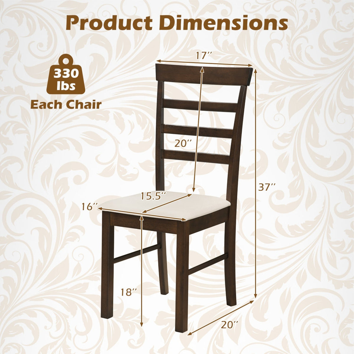 Dining Chairs Set of 4 with Fabric Cushion and Wood Frame