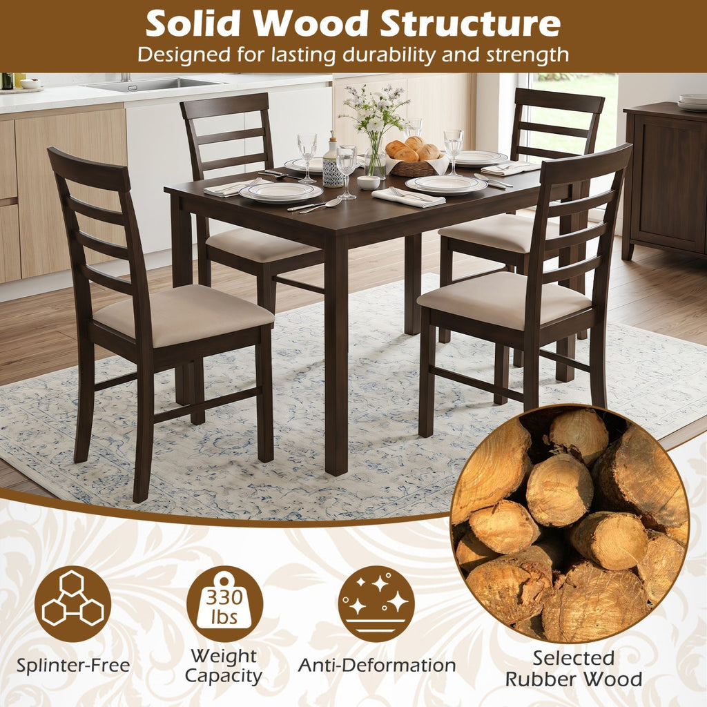 Dining Chairs Set of 4 with Fabric Cushion and Wood Frame