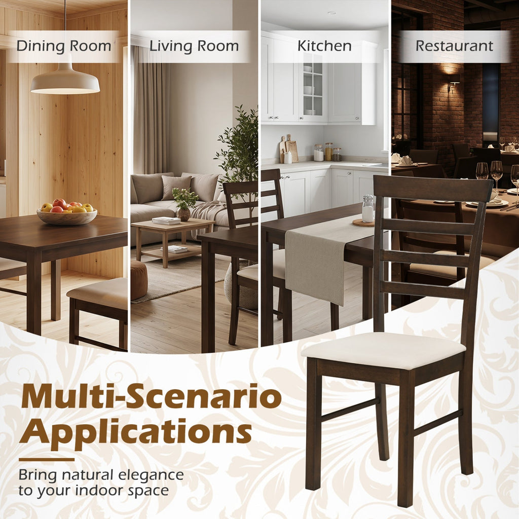 Dining Chairs Set of 4 with Fabric Cushion and Wood Frame