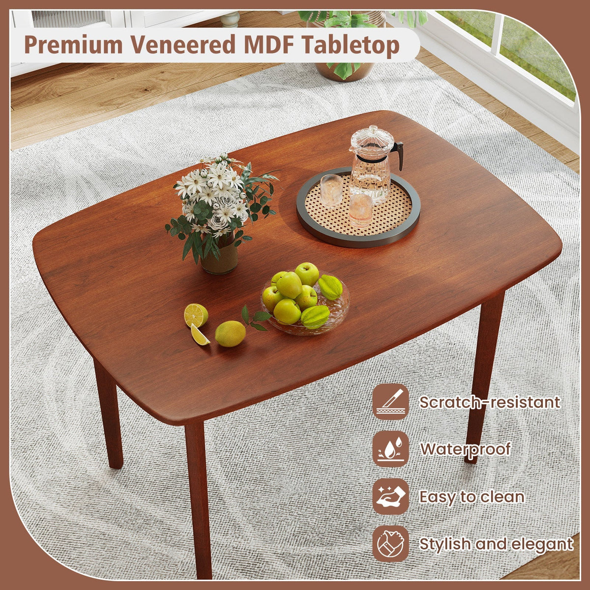 Wooden Dining Table for 2-4 People Kitchen Table with Rubber Wood Legs-Walnut