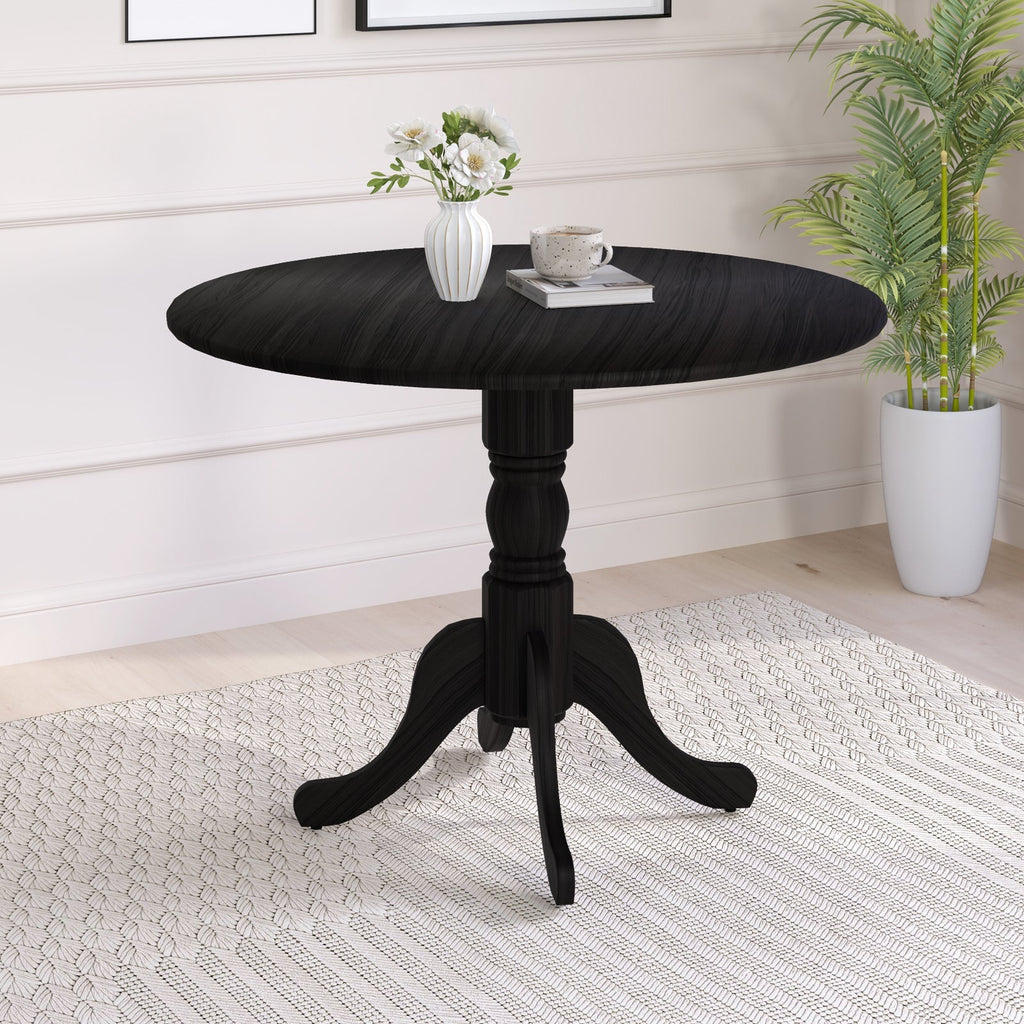 Wooden Dining Table with Round Tabletop and Curved Trestle Legs
