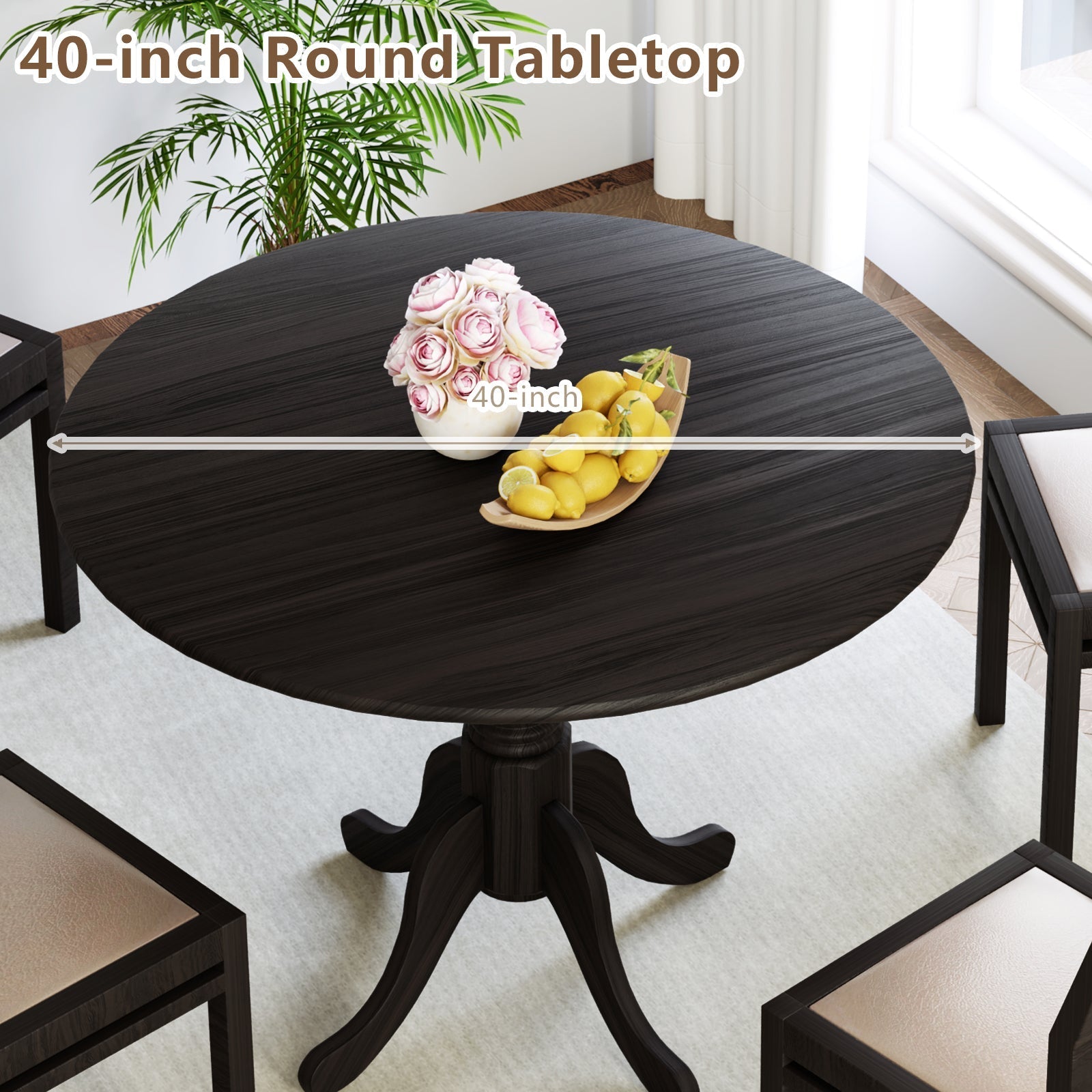Wooden Dining Table with Round Tabletop and Curved Trestle Legs