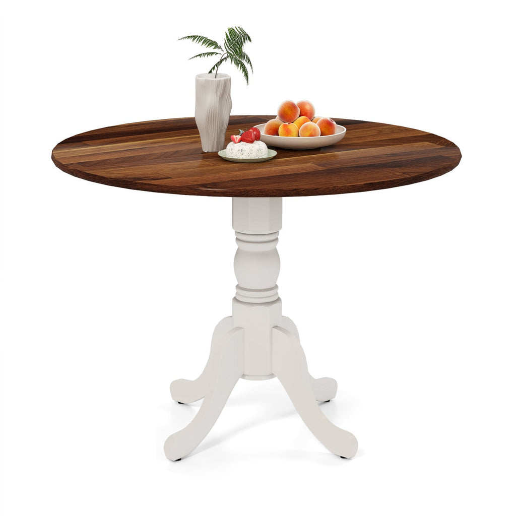 Wooden Dining Table with Round Tabletop and Curved Trestle Legs