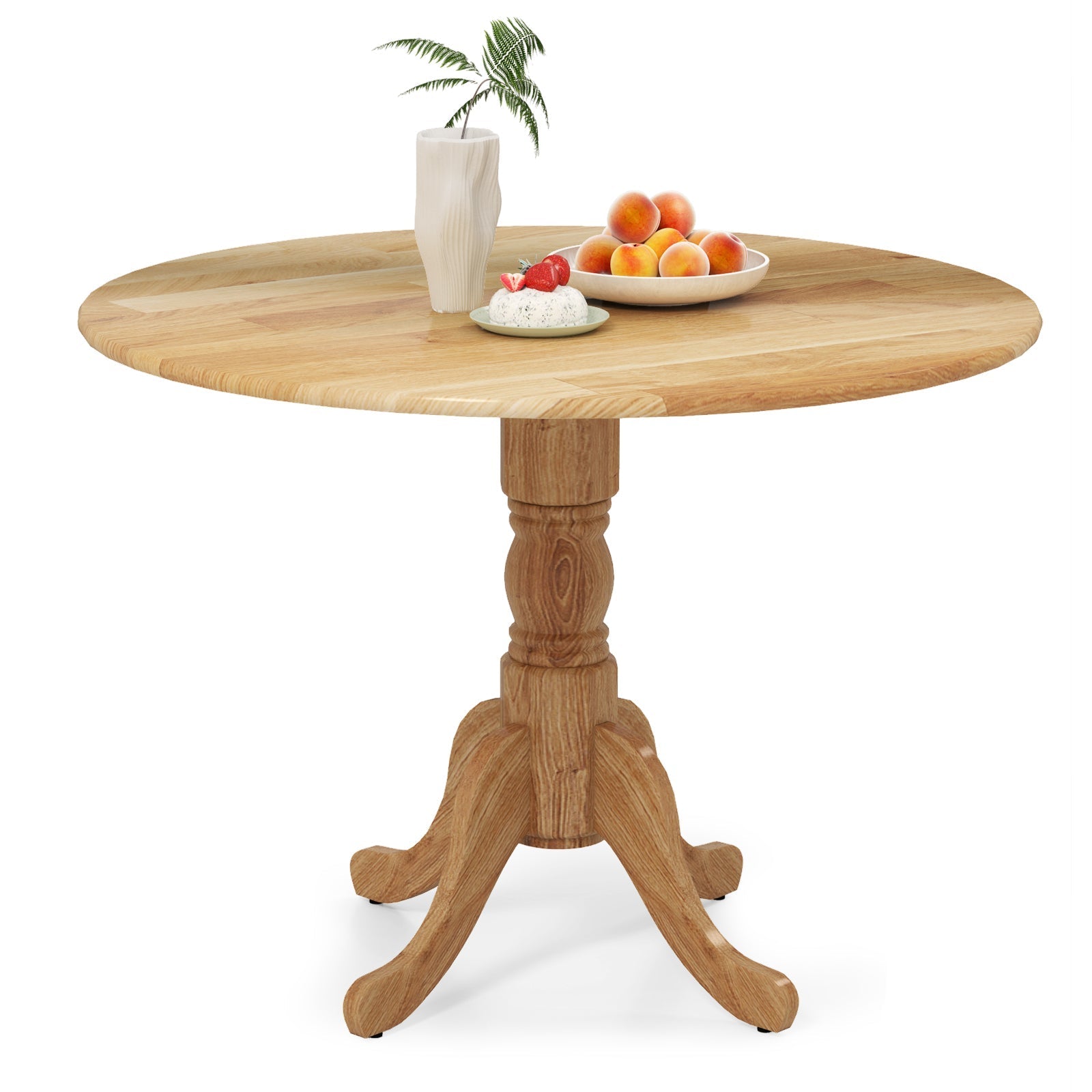 Wooden Dining Table with Round Tabletop and Curved Trestle Legs