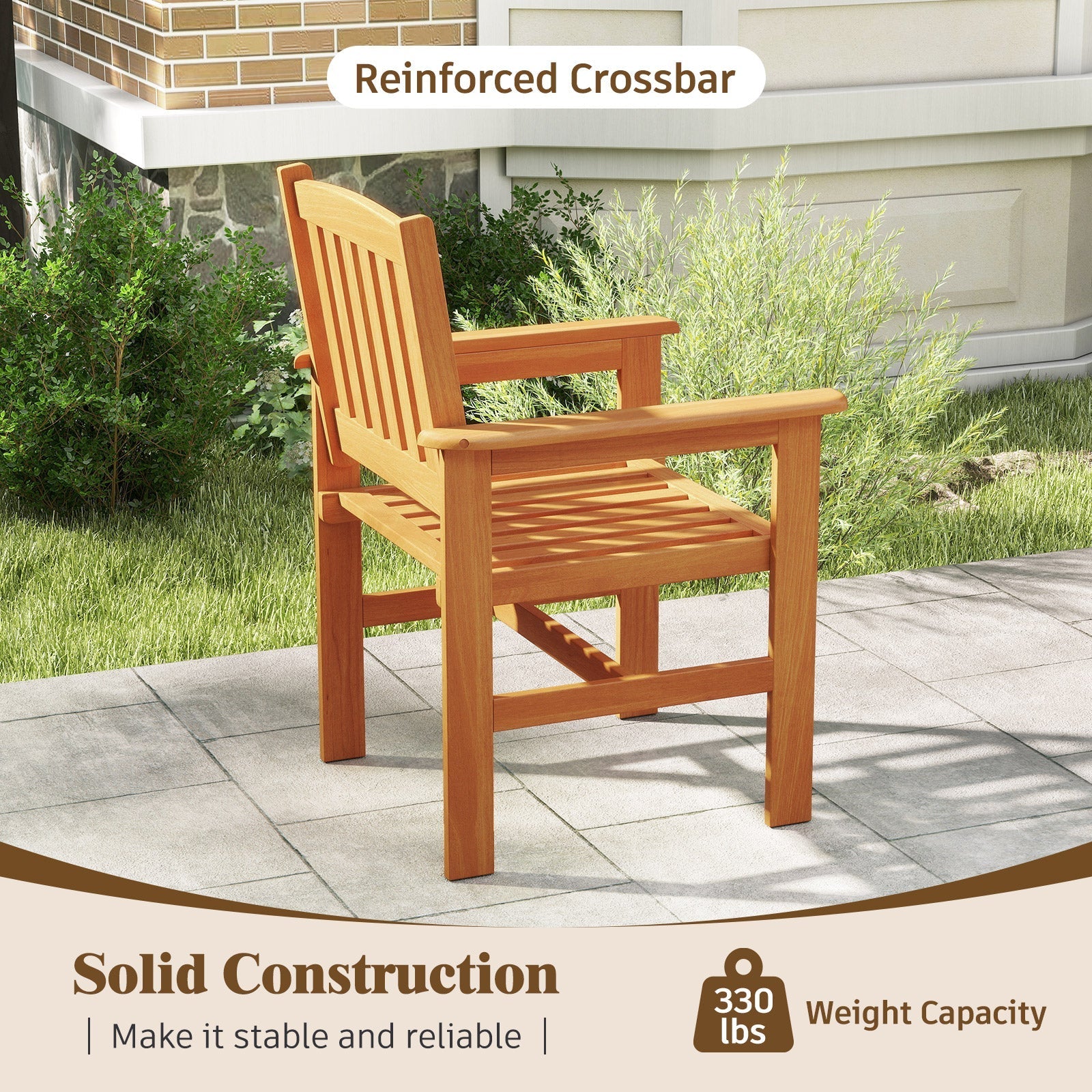 Wooden Patio Chairs Set of 2 with Inclined Backrests
