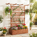 Wooden Planter Box with Lattice Trellis Raised Garden Bed Privacy Screen with Flat Roof