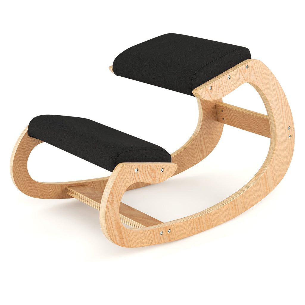 Wooden Rocking Chair with Comfortable Padded Seat Cushion and Knee Support