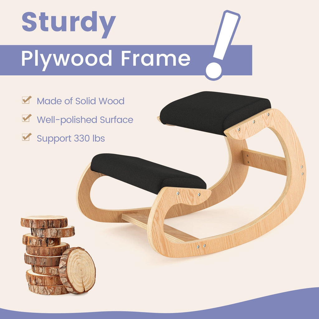 Wooden Rocking Chair with Comfortable Padded Seat Cushion and Knee Support