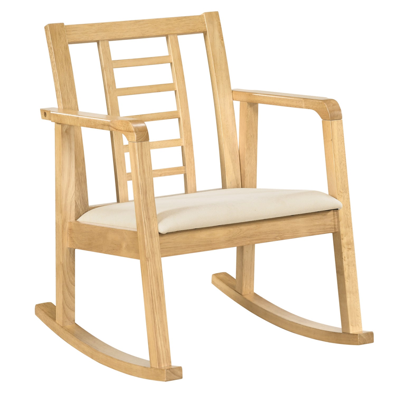 Wooden Rocking Chair with Upholstered Seat and Ladder Back
