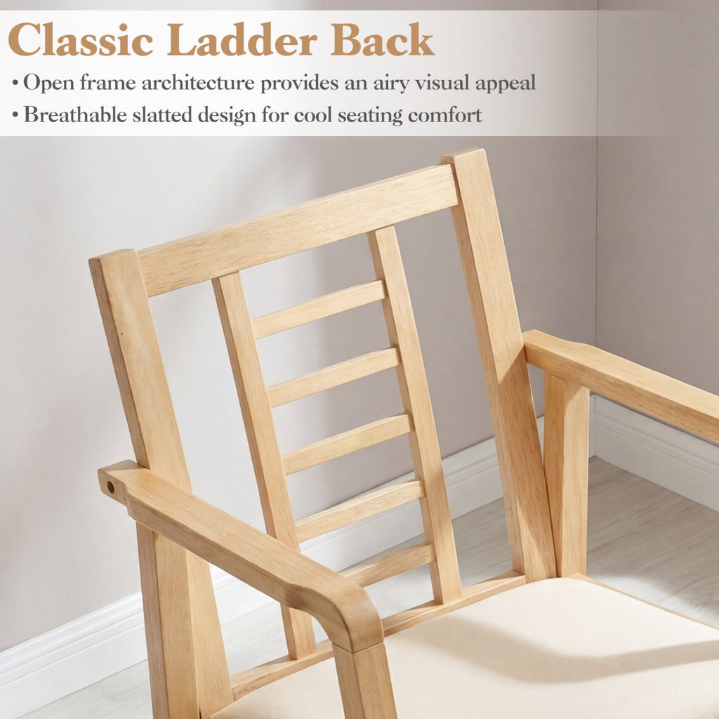 Wooden Rocking Chair with Upholstered Seat and Ladder Back