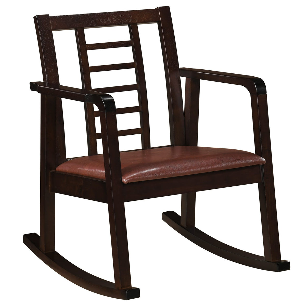 Wooden Rocking Chair with Upholstered Seat and Ladder Back