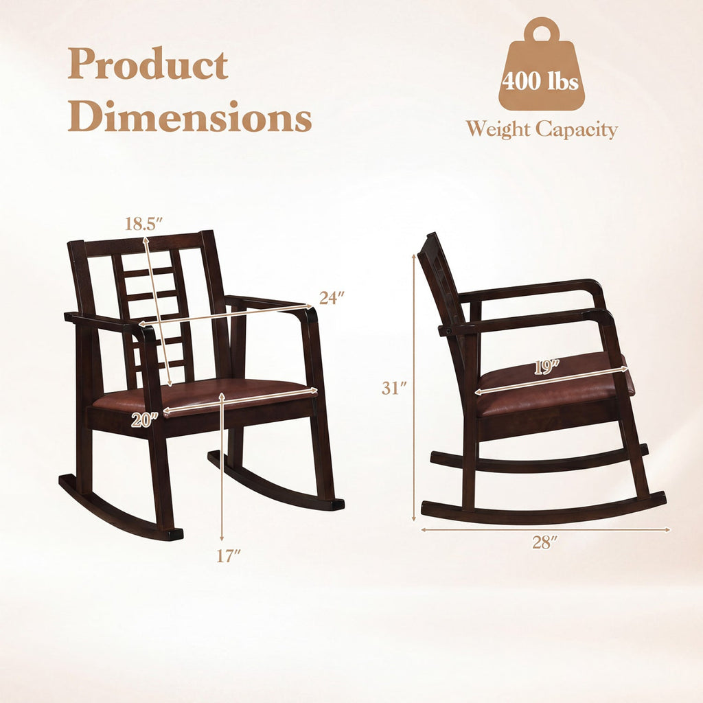 Wooden Rocking Chair with Upholstered Seat and Ladder Back