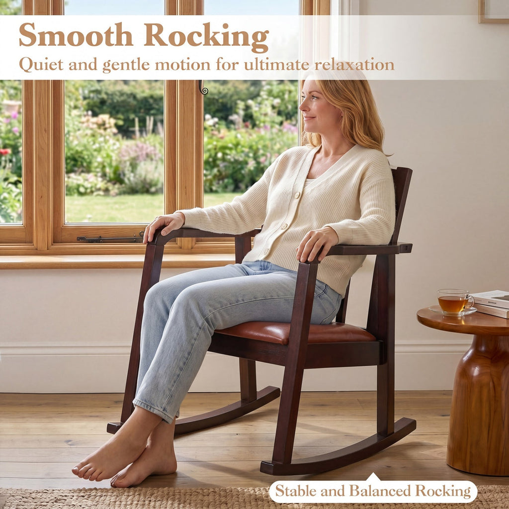 Wooden Rocking Chair with Upholstered Seat and Ladder Back