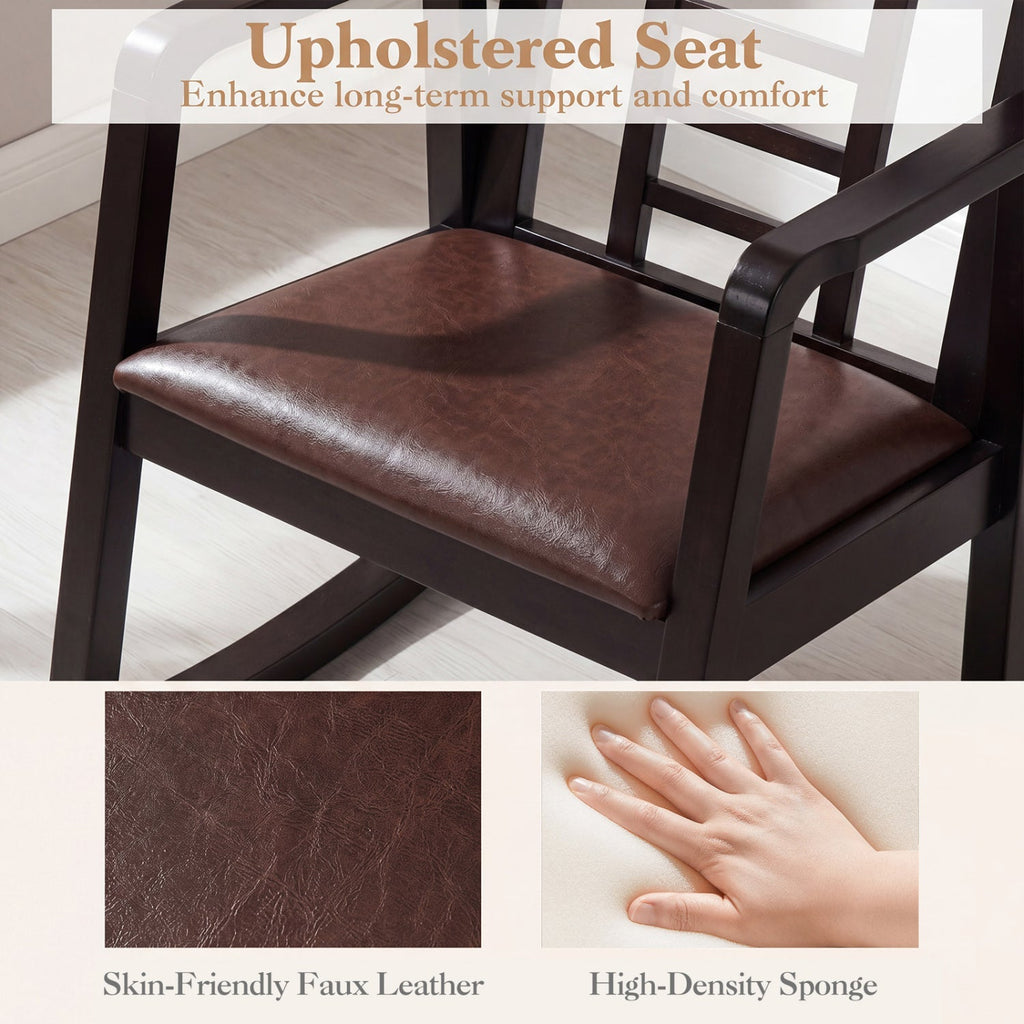 Wooden Rocking Chair with Upholstered Seat and Ladder Back