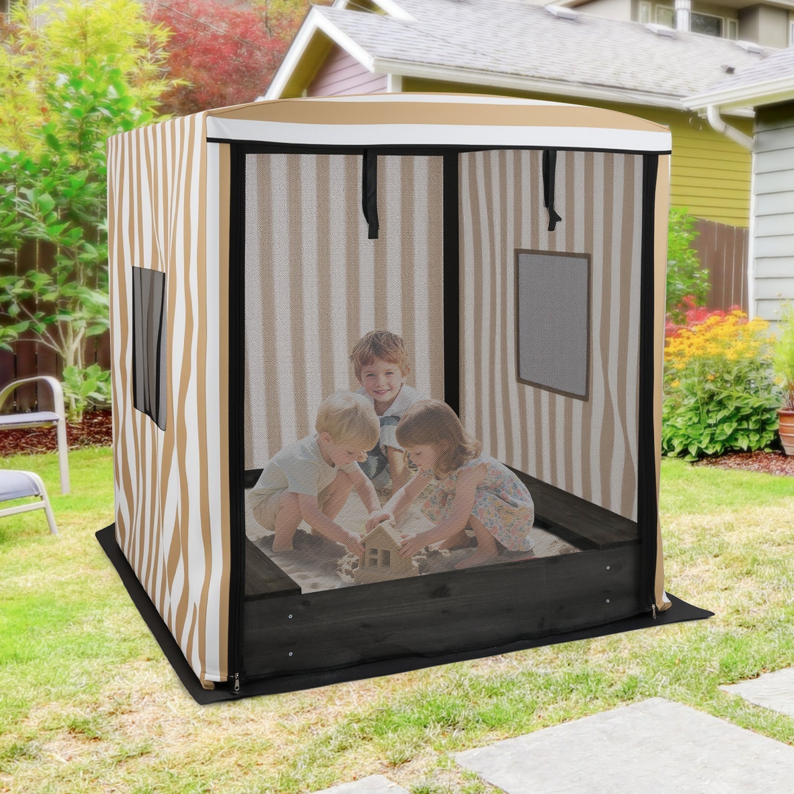 Wooden Sandbox with Canopy for Children 3+ Years Old-Brown