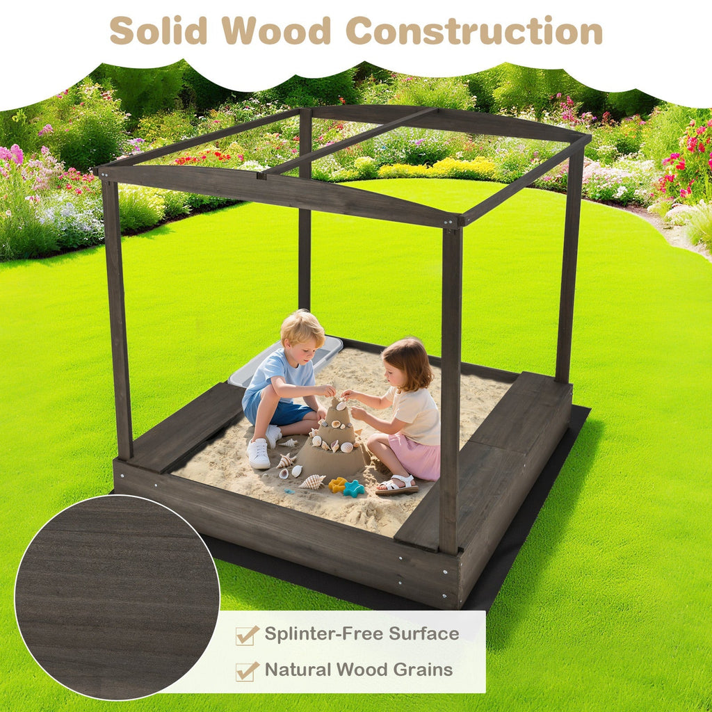 Wooden Sandbox with Canopy for Children 3+ Years Old-Brown