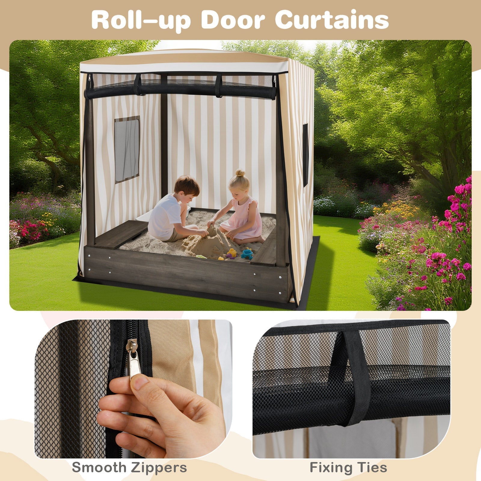 Wooden Sandbox with Canopy for Children 3+ Years Old-Brown