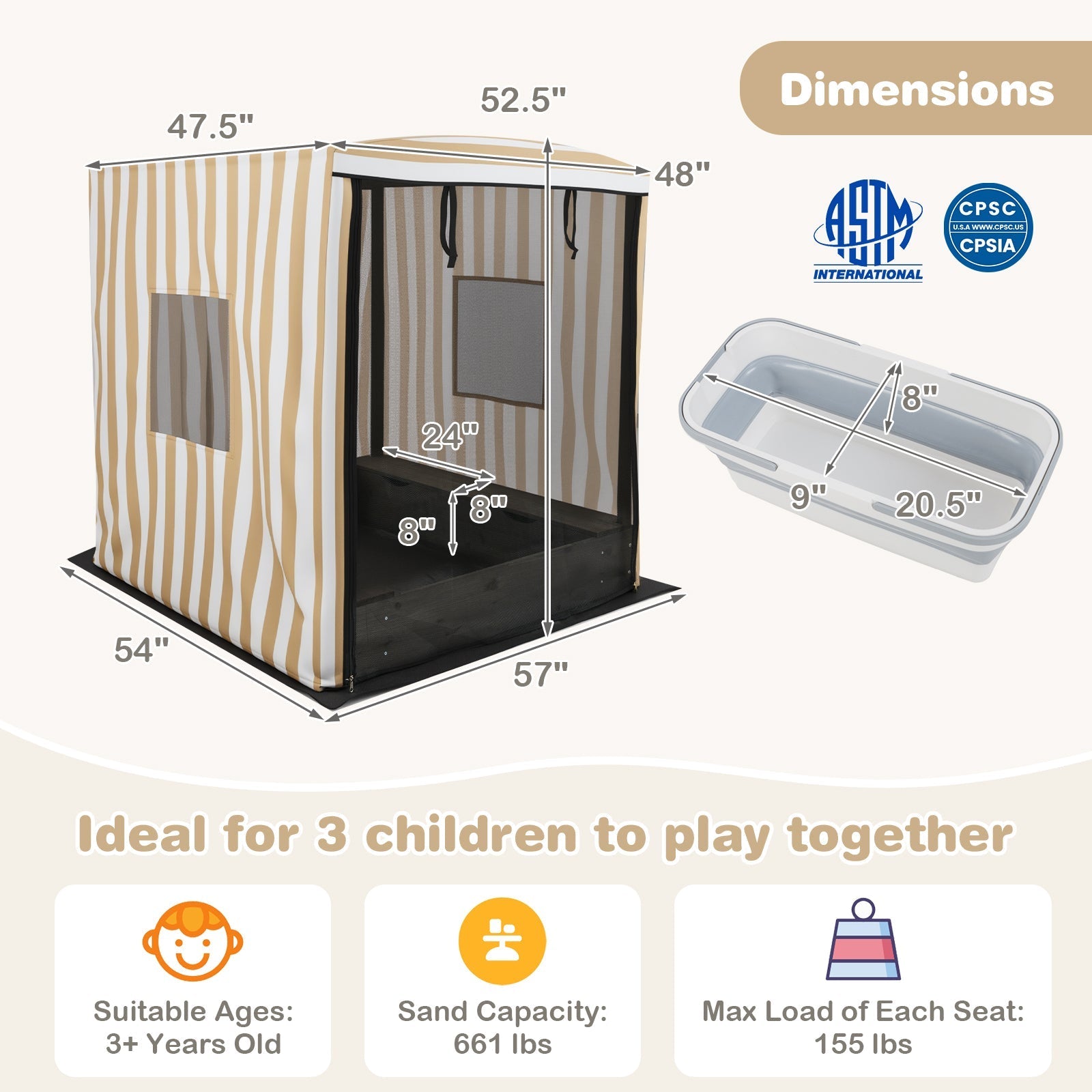 Wooden Sandbox with Canopy for Children 3+ Years Old-Brown