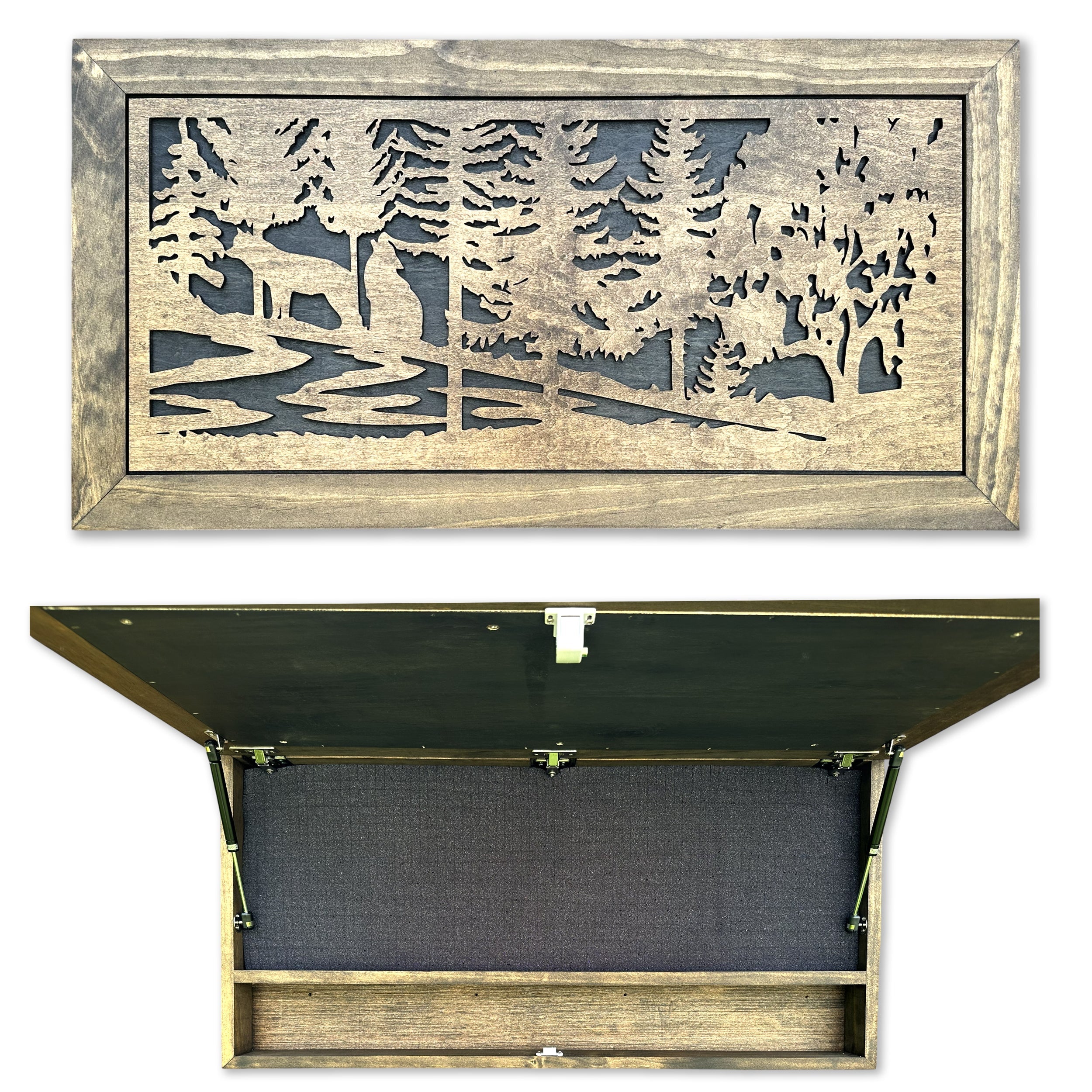 Wolf Wall Art Gun Concealment Furniture - Handcrafted Wooden Gun Cabinets - Gun Shelf Hidden Storage for Rifles, Shotguns, & Handguns - Quick Access Hidden Wall Safe (Extra Large)