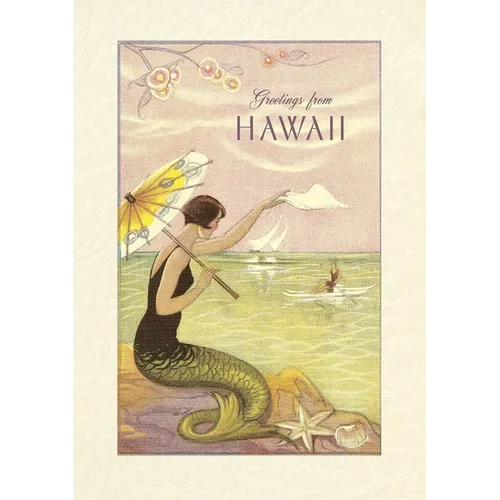 Vintage Lined Notebook Greetings from Hawaii, Mermaid - Paperback