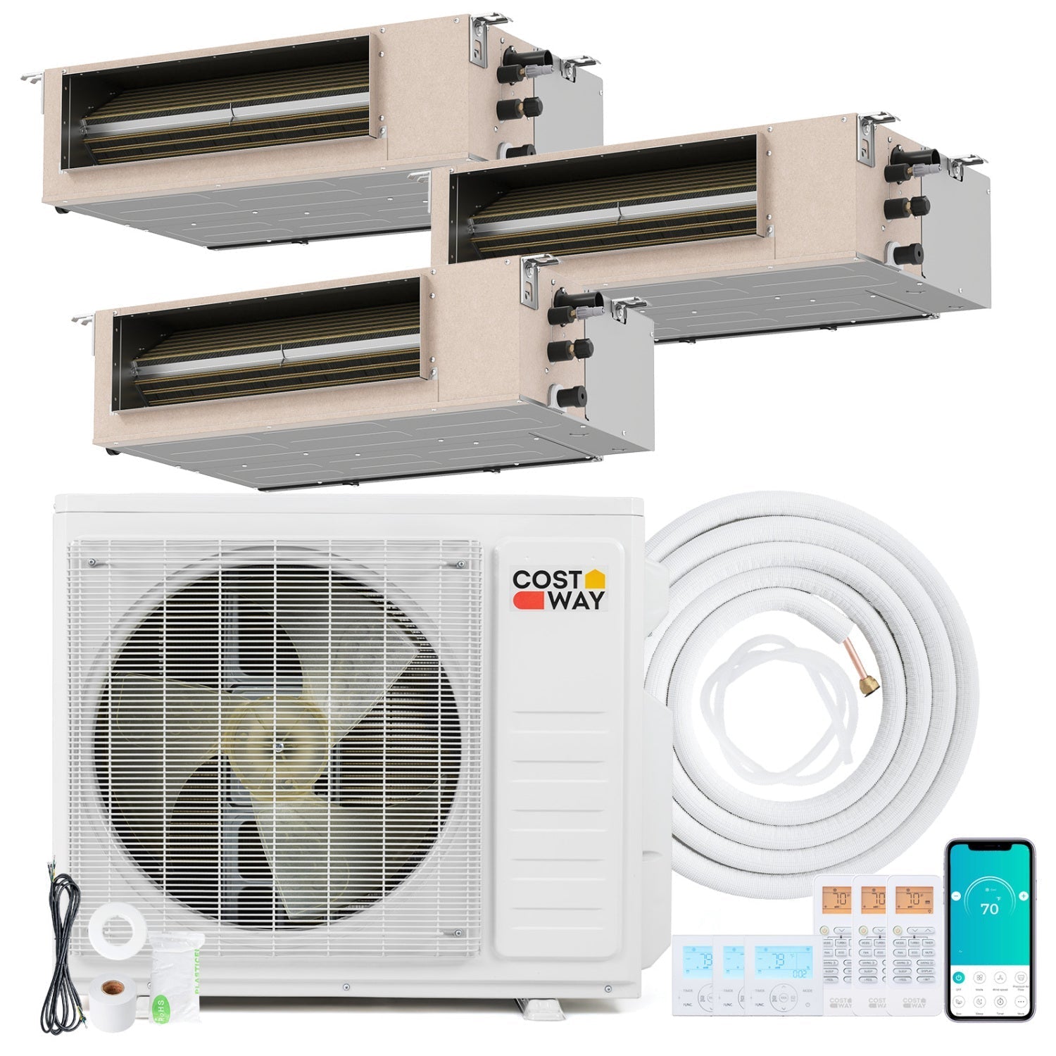 3 Zone Mini Split Air Conditioner 27000 BTU Concealed Ducted