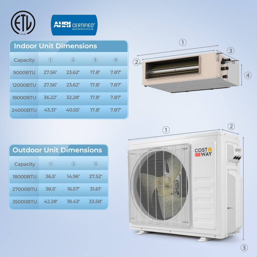 3 Zone Mini Split Air Conditioner 27000 BTU Concealed Ducted