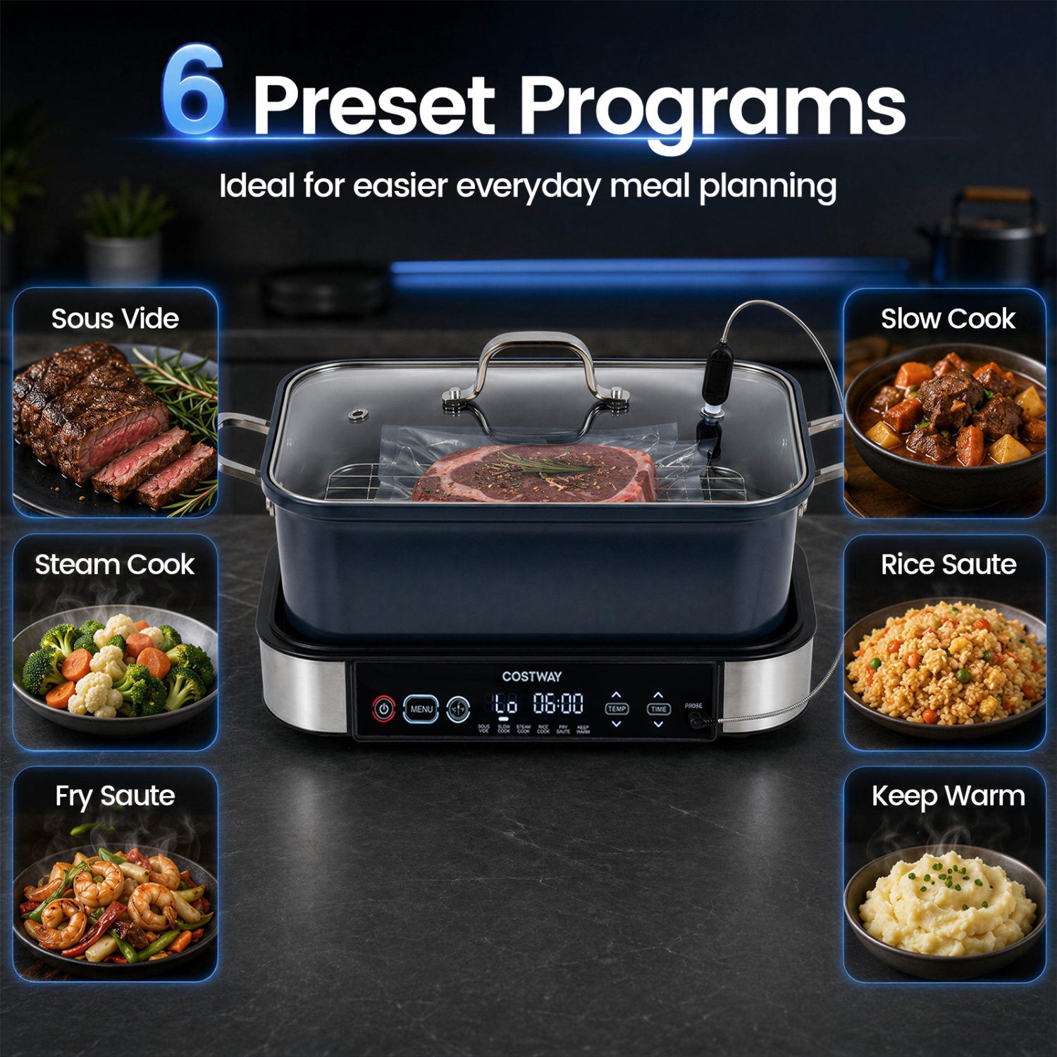 6-in-1 Programmable Slow Cooker with Timer and Keep Warm
