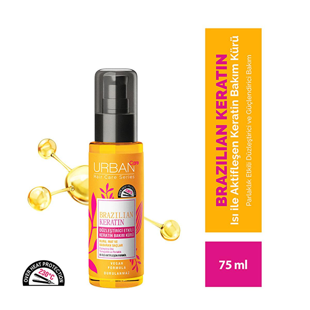 Urban Care Brazilian Keratin Hair Treatment: Straightening, Smoothing, Anti-Frizz Serum with Marula Oil - Heat & UV Protection, Vegan Formula