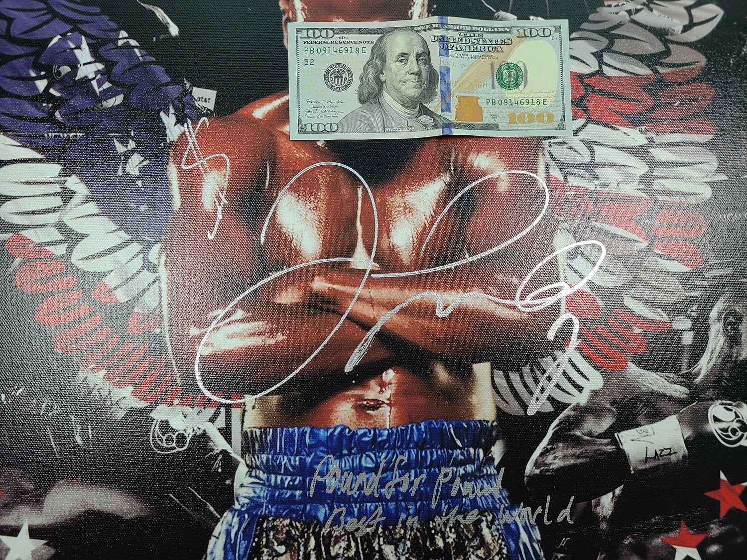 Floyd Money Mayweather Jr. Autographed w Pound4Pound Best Quote Art Framed Canvas BAS