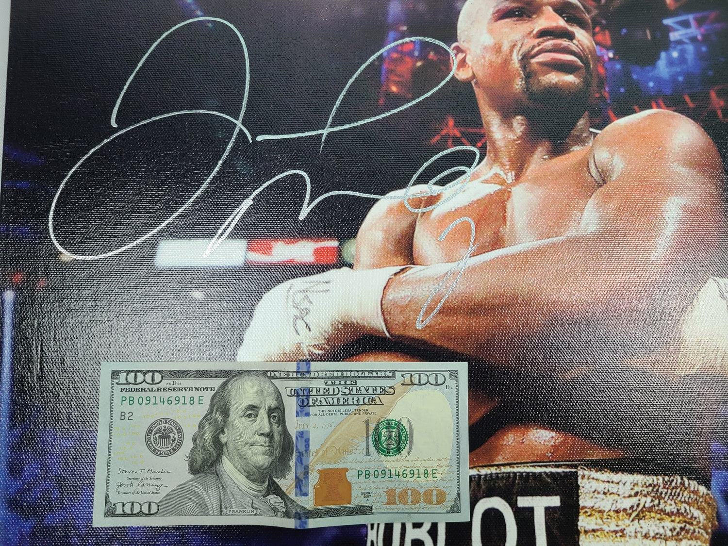 Floyd Money Mayweather Jr. Signed Custom Photo Framed Canvas BAS