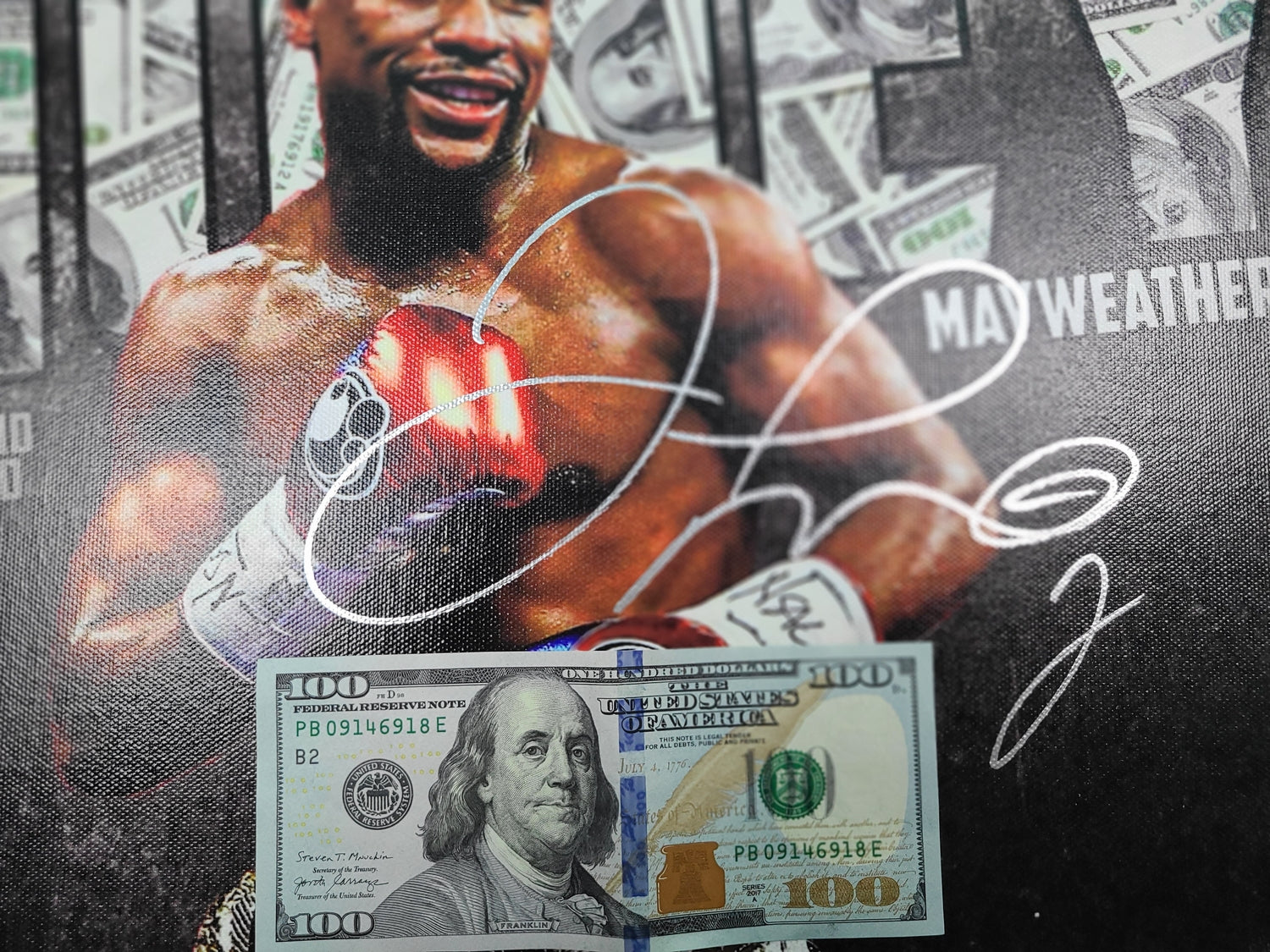 Floyd Money Mayweather Jr. Signed Custom Photo Framed Canvas  BAS