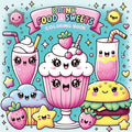 Food Drink and Sweets Coloring Book: Cute and Groovy Kawaii Treats - Featuring Bold and Easy Snacks, Desserts, and Fruits for Kids with Simple Designs - Paperback