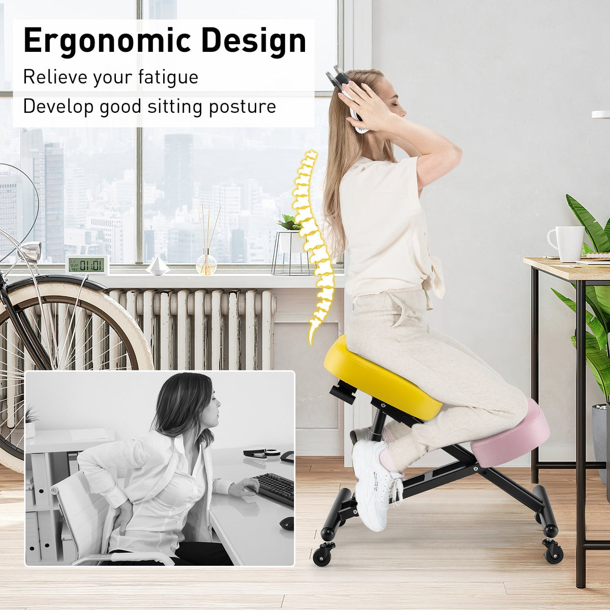 Adjustable Ergonomic Kneeling Chair with Upgraded Gas Spring Rod and Thick Foam Cushions