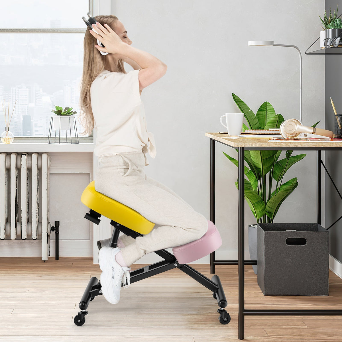 Adjustable Ergonomic Kneeling Chair with Upgraded Gas Spring Rod and Thick Foam Cushions
