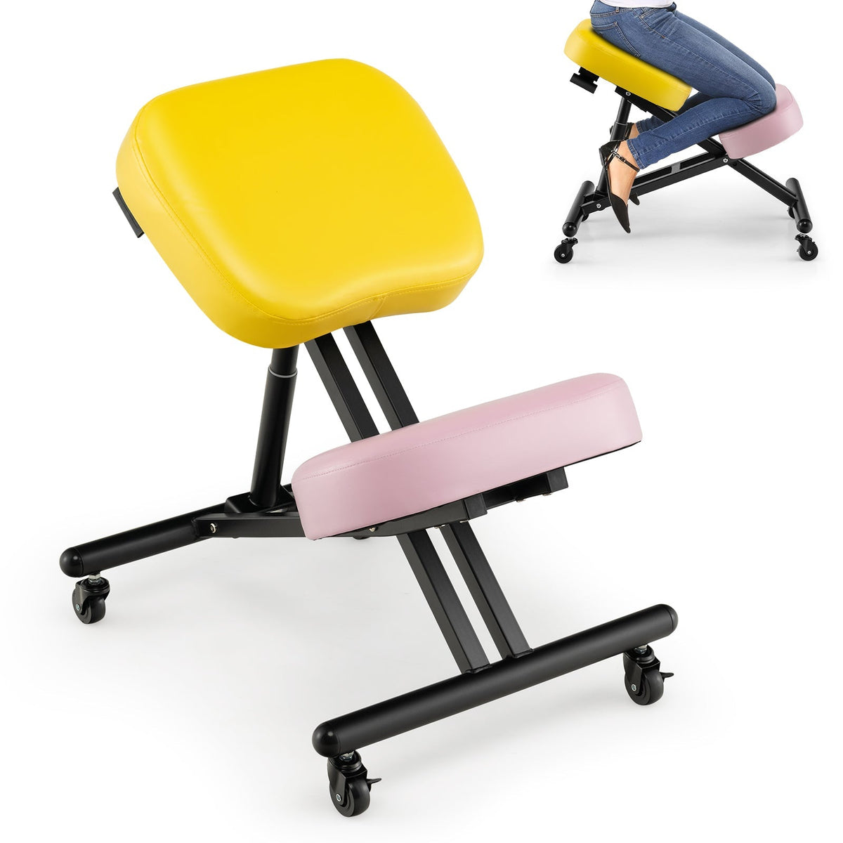Adjustable Ergonomic Kneeling Chair with Upgraded Gas Spring Rod and Thick Foam Cushions