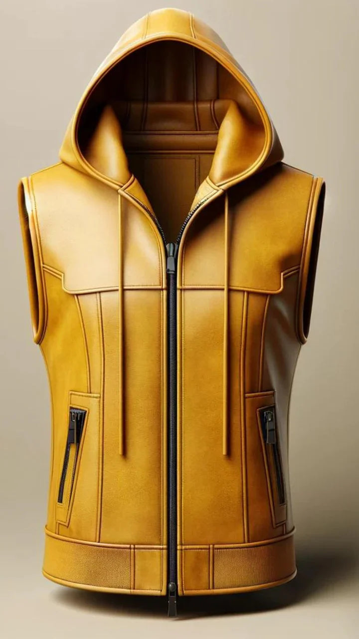 Yellow Café Racer Leather Vest for Women