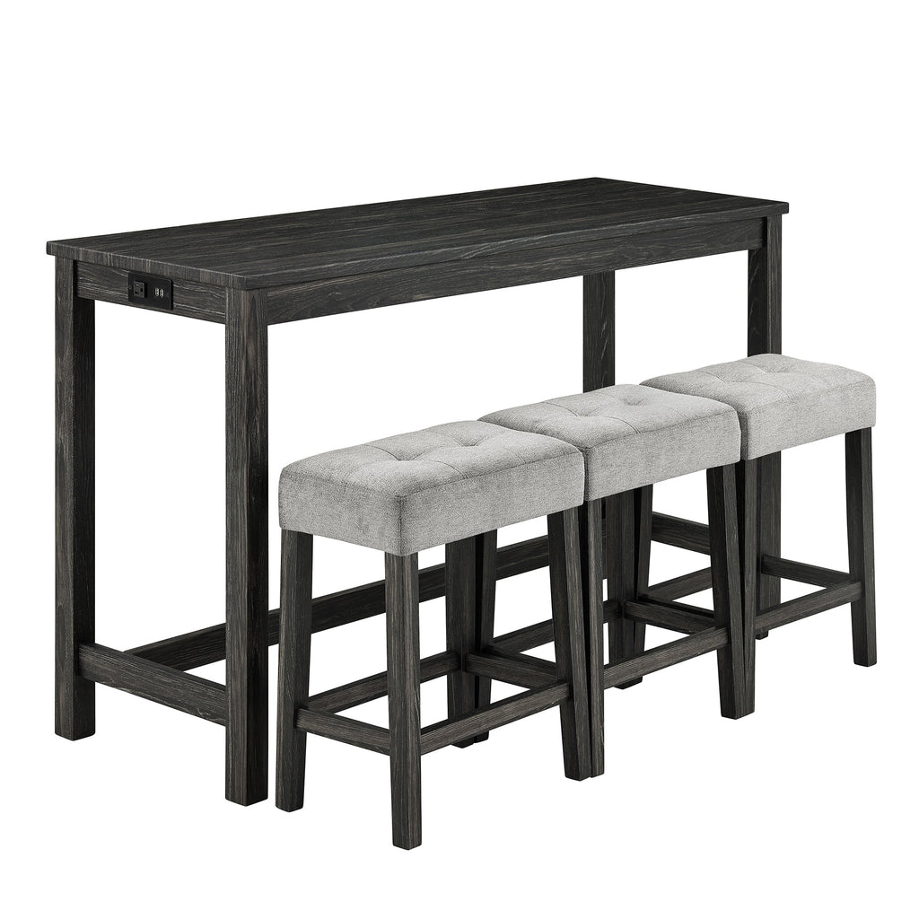 Bar Table Set with Power Outlet, Bar Table and Chairs Set, 4 Piece Dining Table Set, Industrial Breakfast Table Set, for Living Room, Dining Room, Game Room