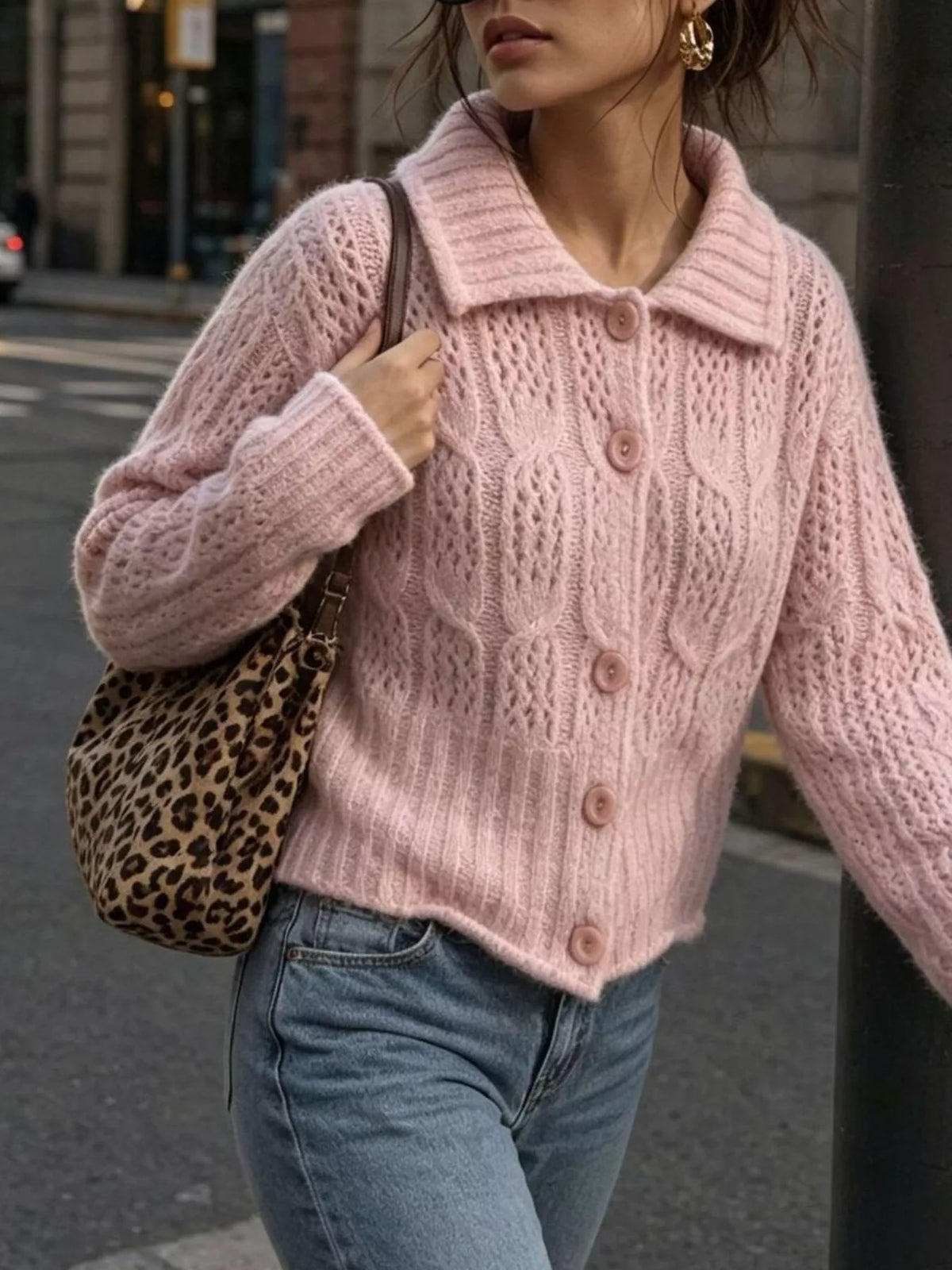 Cable-Knit Button Up Cardigan