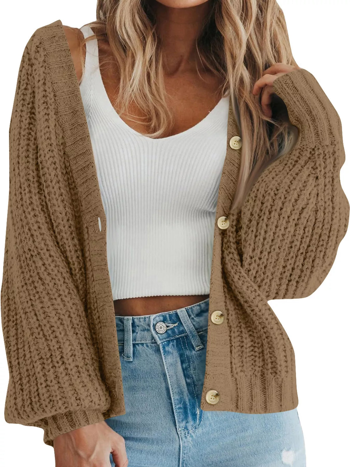 Full Size Chunky Knit Button-Down Cardigan Plus Size