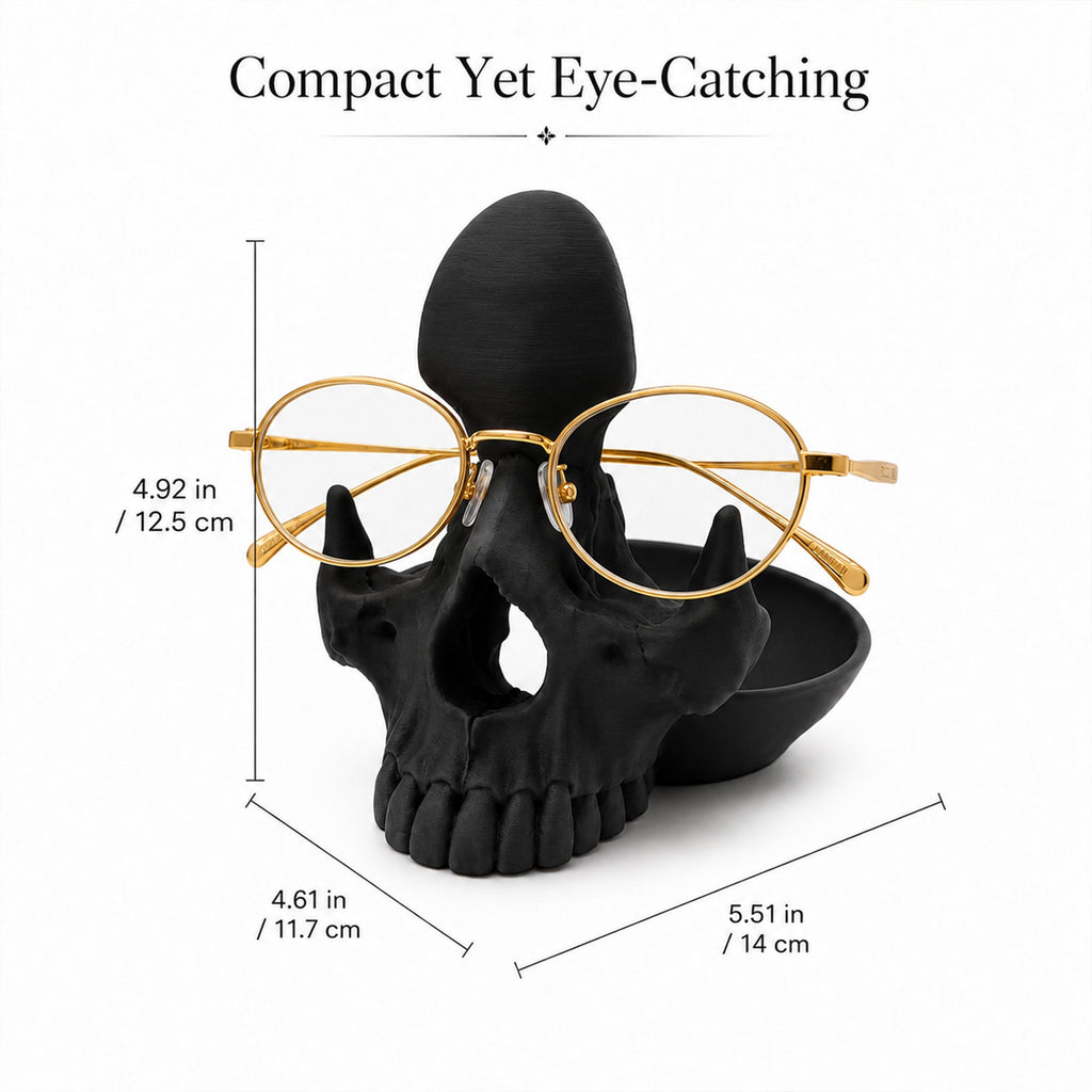 3D Printed Skull Eyeglasses Holder With Catchall Tray, Gothic Glasses Stand Desk Organizer For Sunglasses, Jewelry And Small Items