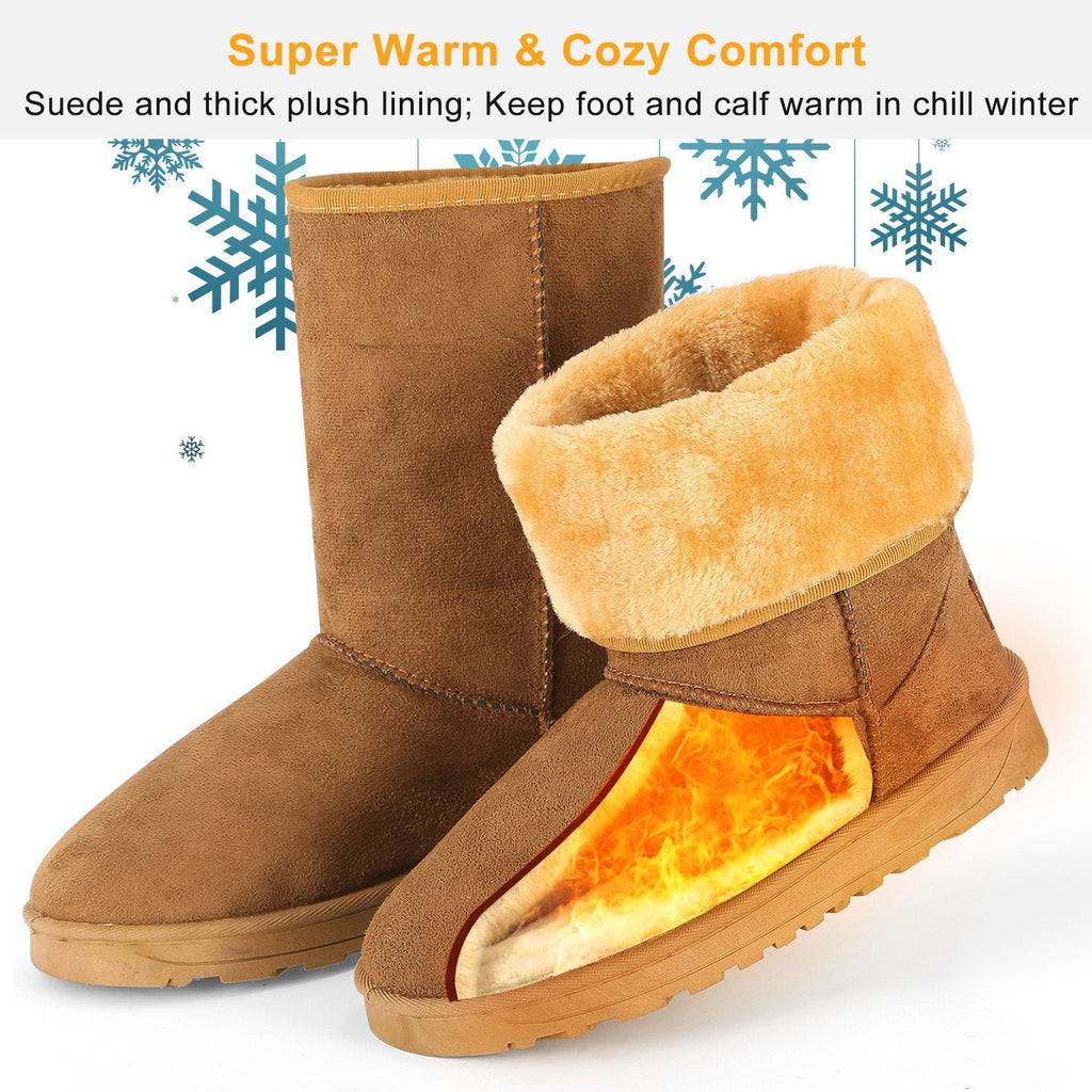 Snow Boots - Waterproof Faux Suede Mid-Calf with Warm Lining