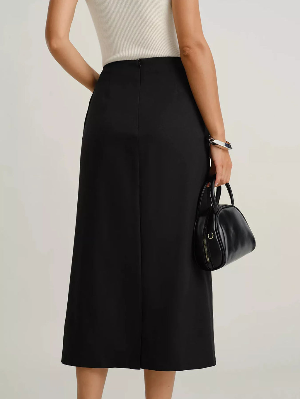 Button-Front Pocketed Midi Skirt