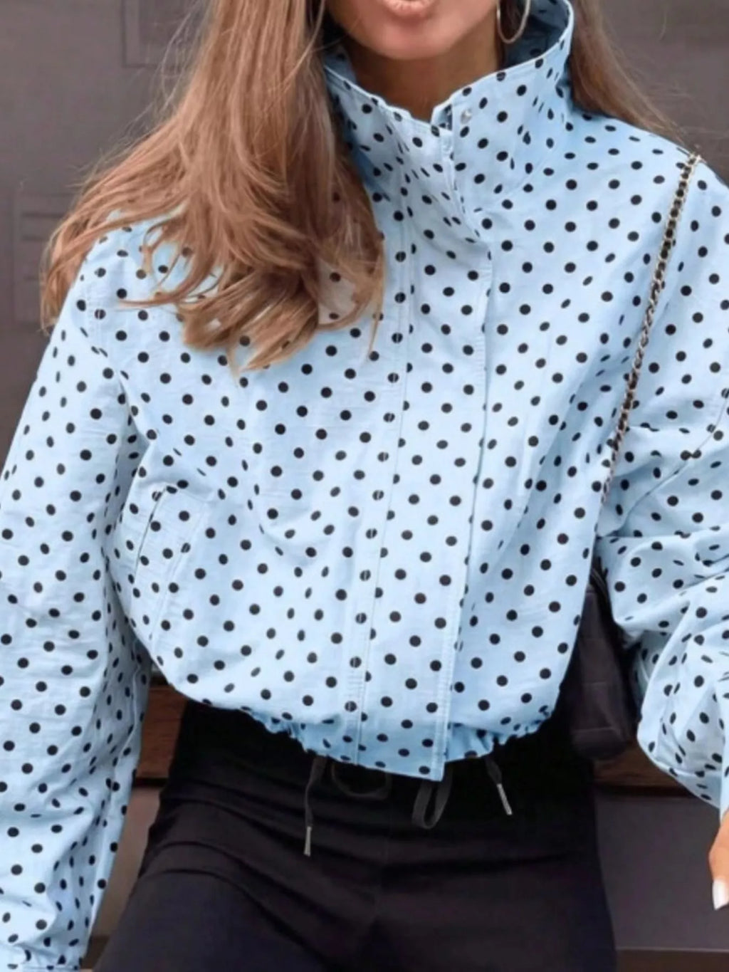 Polka Dot Zip Up Casual Jacket