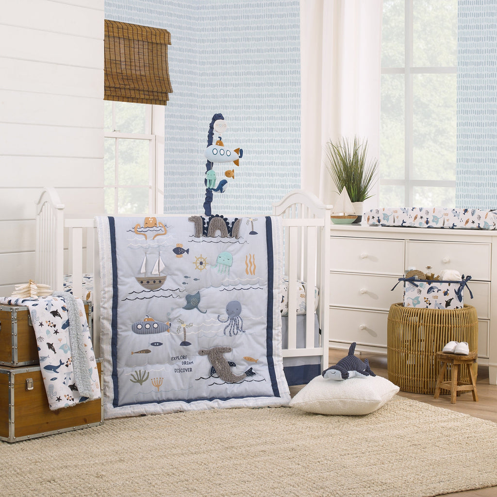 Explore Dream Discover Light Blue, Navy, Gray, and Coral Super Soft Contoured Changing Pad Cover