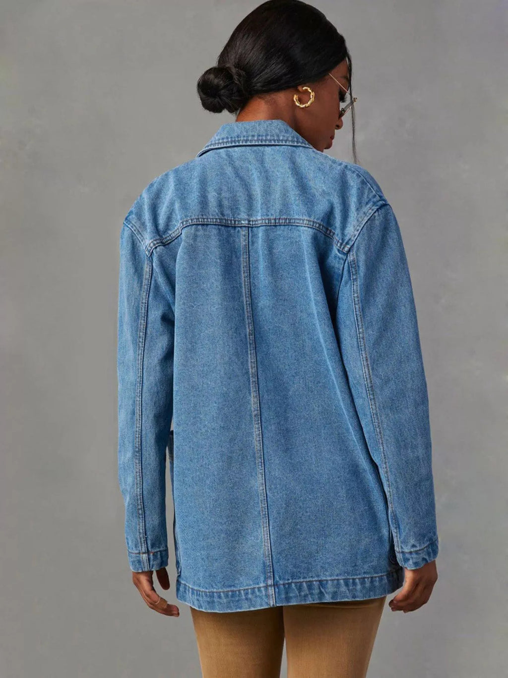 Classic Button Down Denim Blazer Jacket