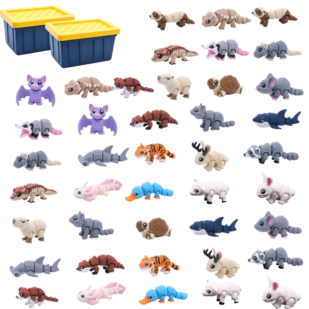 21PCS 3D Printed Mini Animal Figures With 2 Storage Boxes